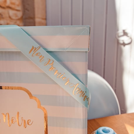 Ruban satin bleu 1er Anniversaire (10m)