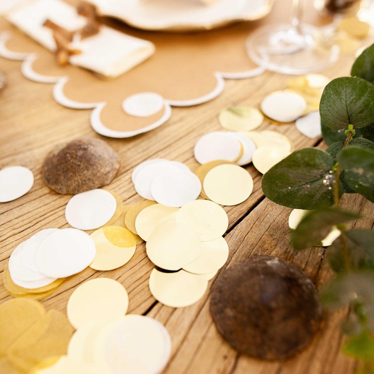 Confettis Rond - Kraft Blanc Or 3cm