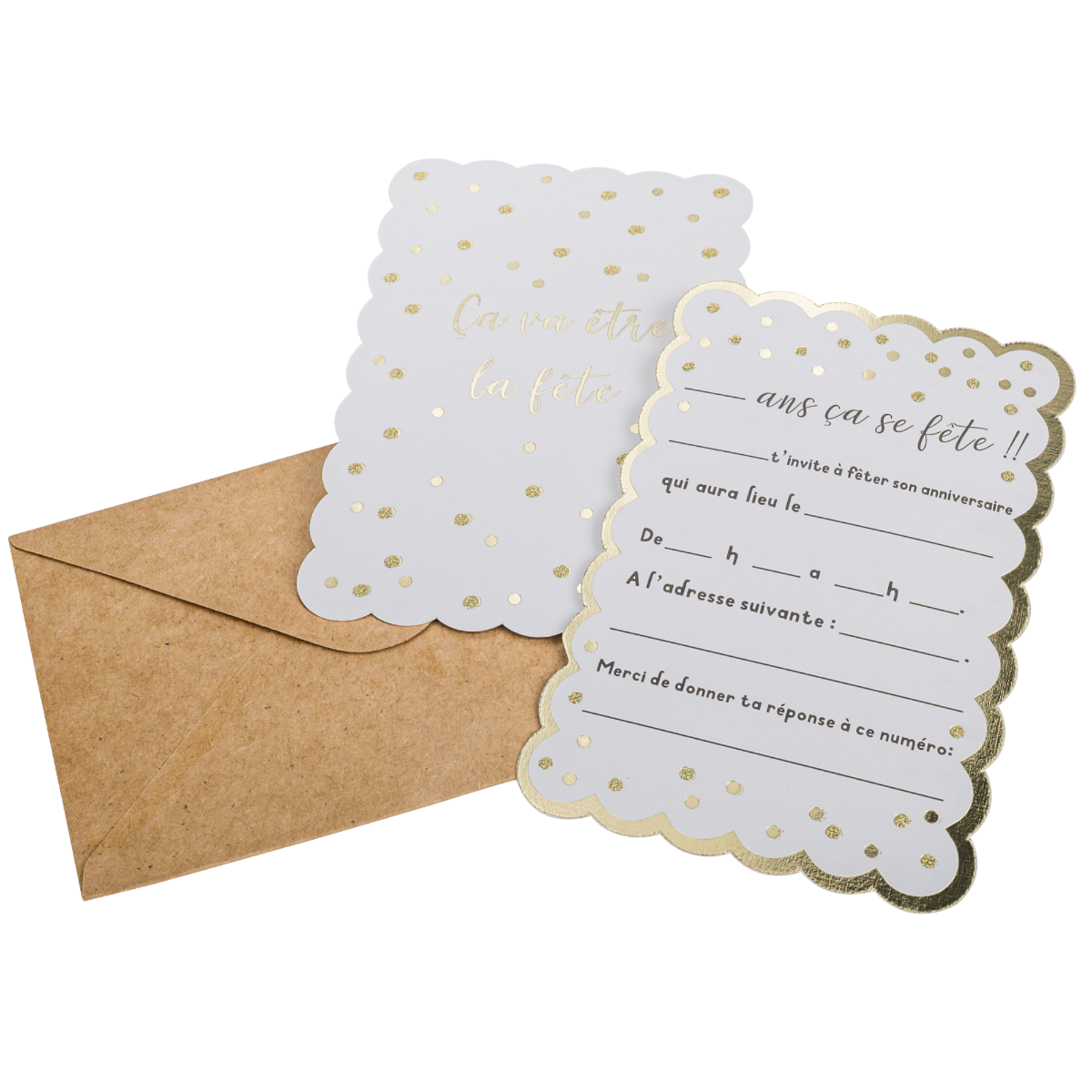 Invitations Pois dorés (8pcs)