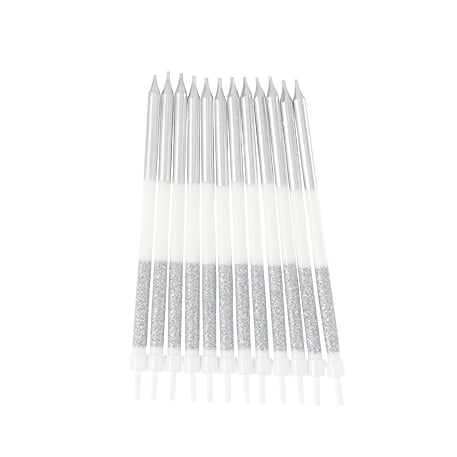 12 Bougies Argent et Paillettes - 12,5cm