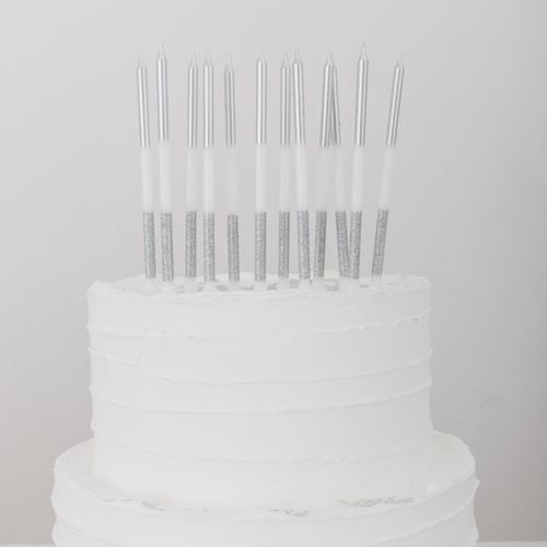 12 Bougies Argent et Paillettes - 12,5cm
