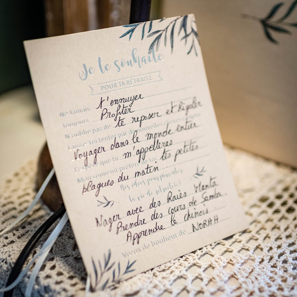 Cartes de souhaits retraite Feuilles olivier et Or (8pcs)