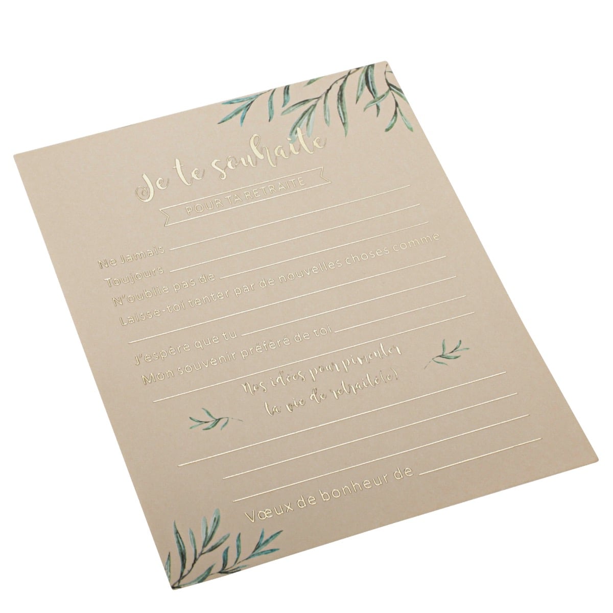 Cartes de souhaits retraite Feuilles olivier et Or (8pcs)
