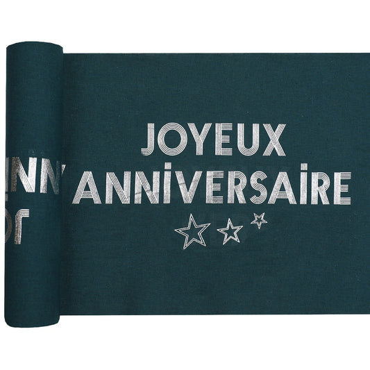 Chemin de table étoilé Joyeux Anniversaire - Bleu Canard