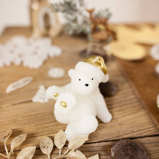 Bougie Ourson avec son bonnet doré (10cm)