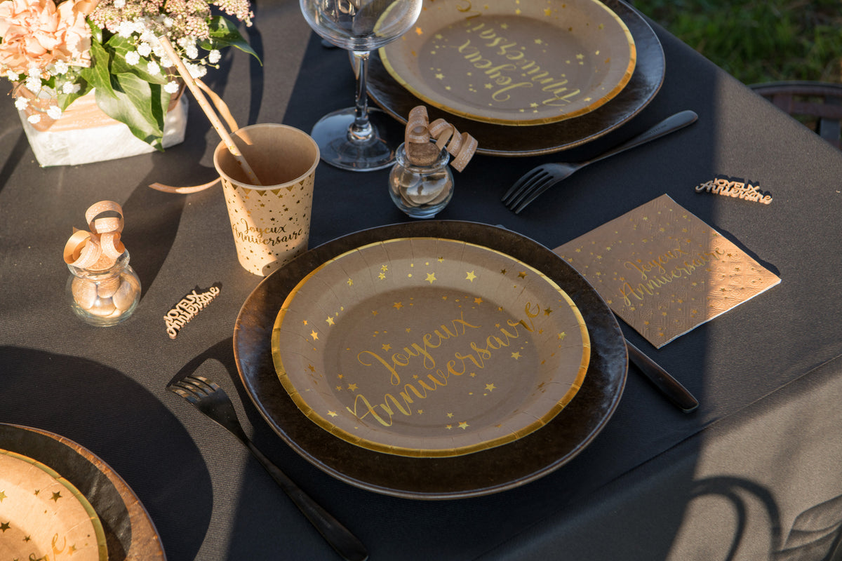 "Joyeux Anniversaire" plates Kraft (10 pcs)