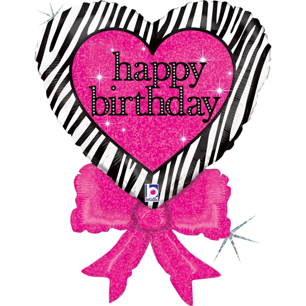 Ballon alu - Happy Birthday Cœur rayé