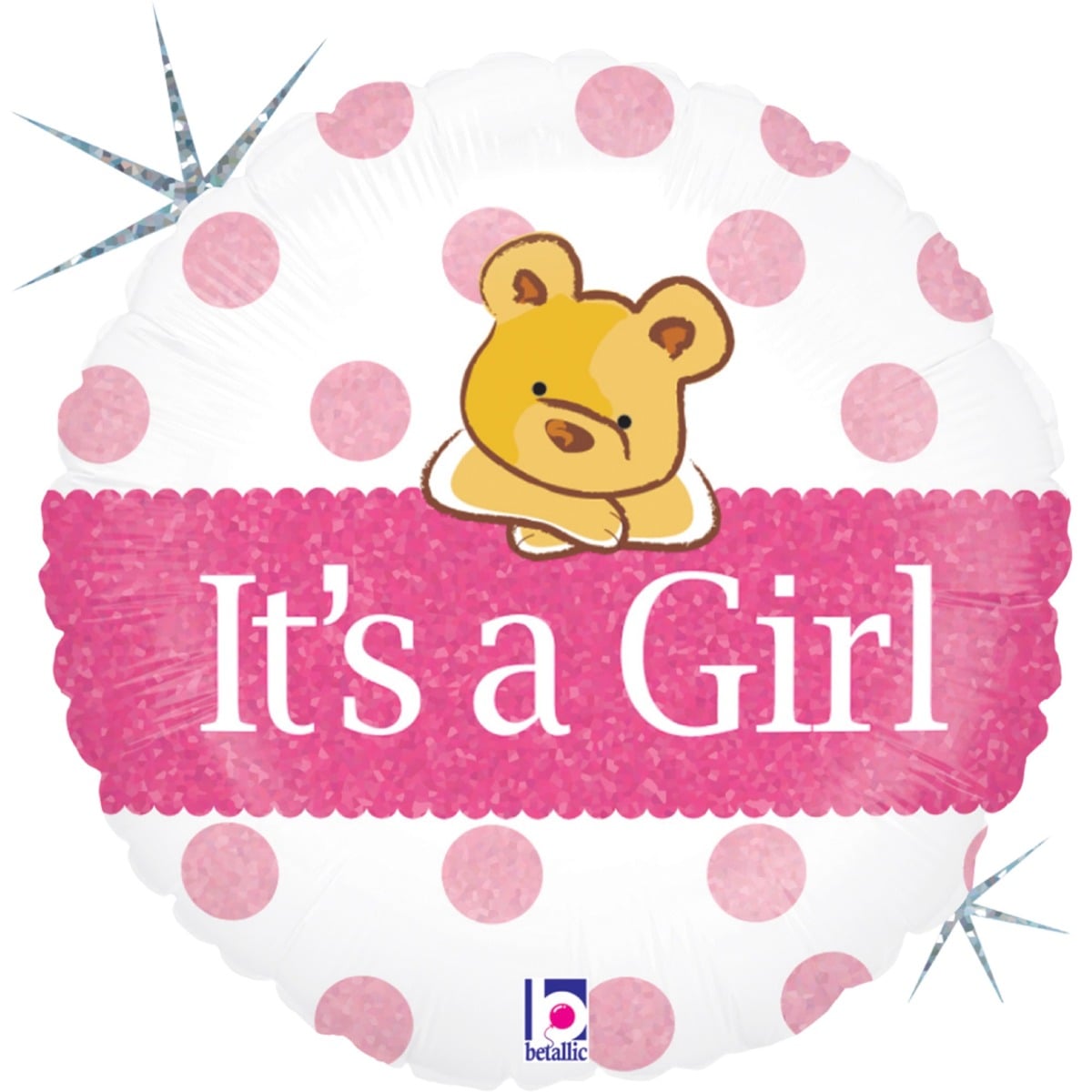 Ballon alu rond - It's a Girl avec ourson (46cm)
