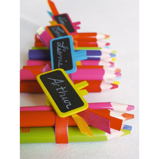 Ardoise Ecole sur pince - Blanc (4pcs)