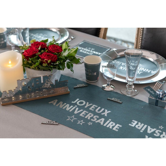 Chemin de table étoilé Joyeux Anniversaire - Bleu Canard