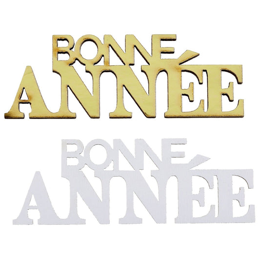 Confettis en bois - "Bonne Année" Blanc et Or