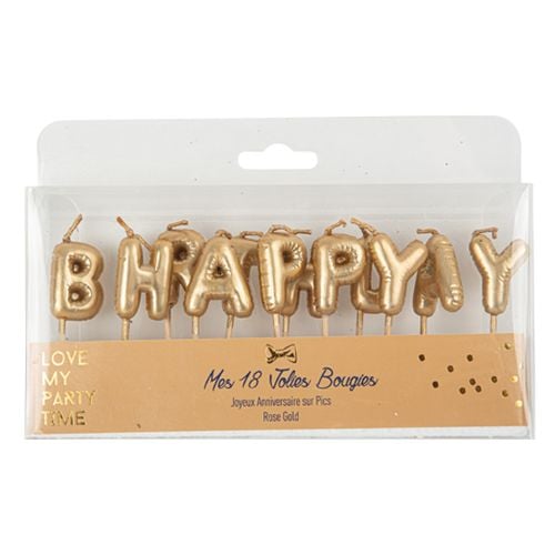 Bougies Happy Birthday - Ballons dorés