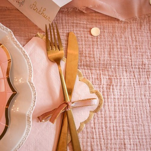 Ruban en velours - Bois de Rose et bordure Or (1cm x 5m)