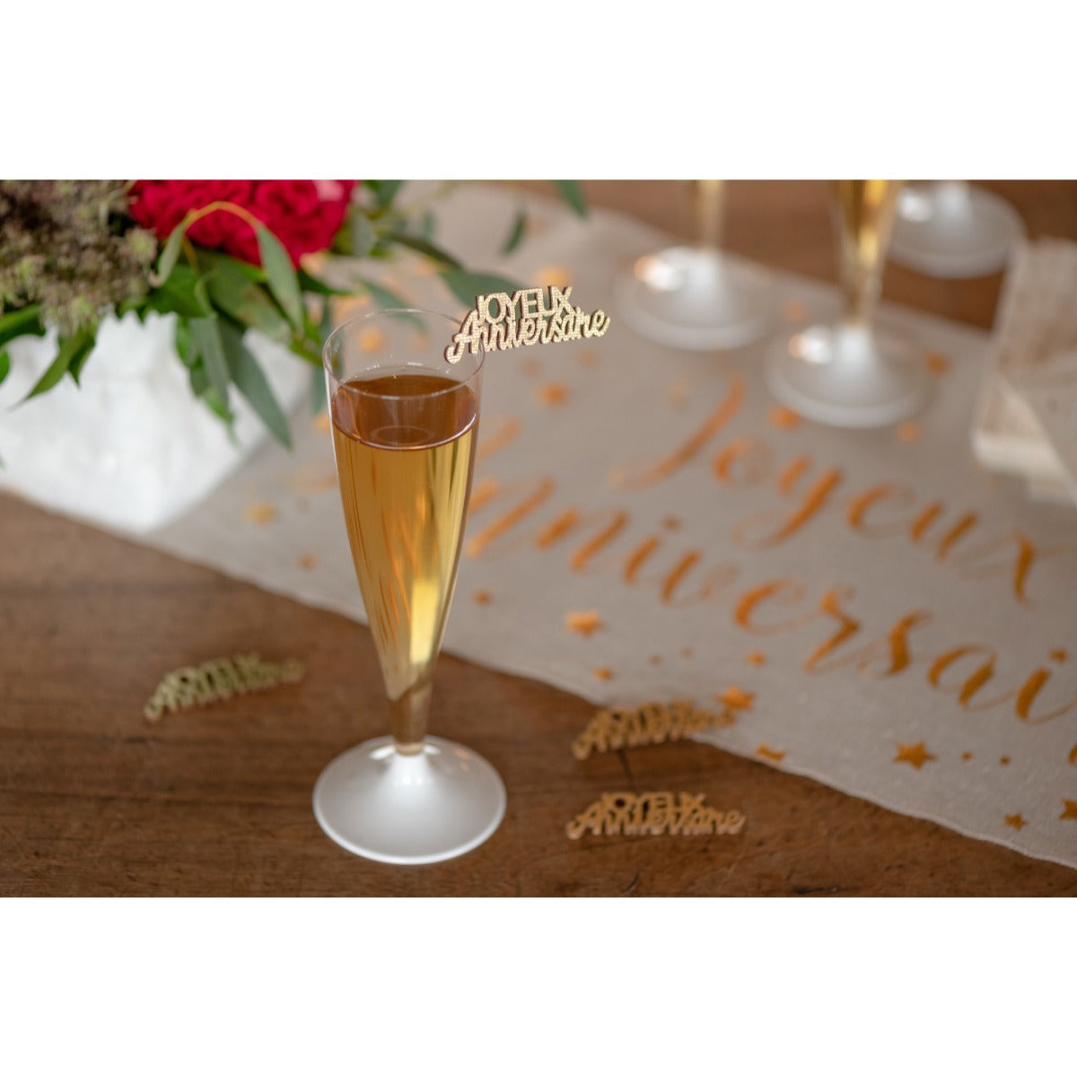 Déco à parsemer en bois - Joyeux Anniversaire Doré