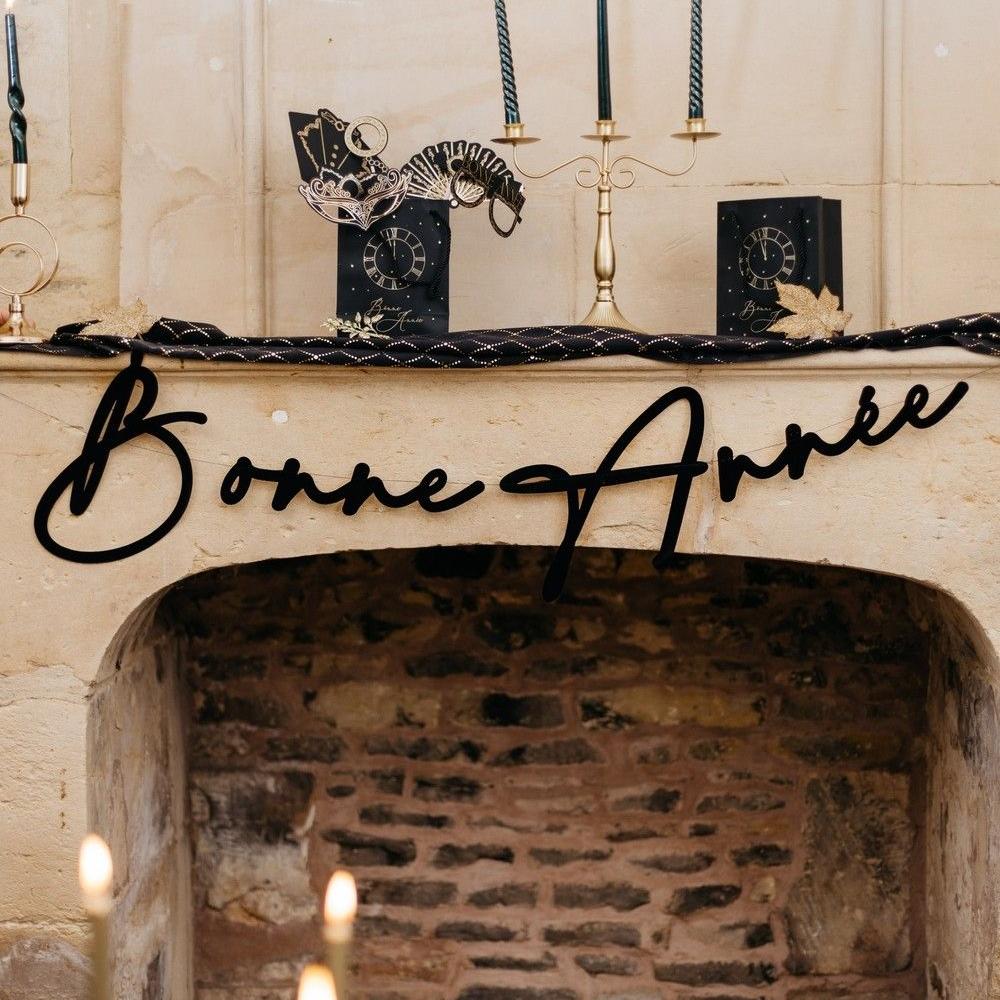 Guirlande "Bonne Année" en papier velours - Noir (1,20m)