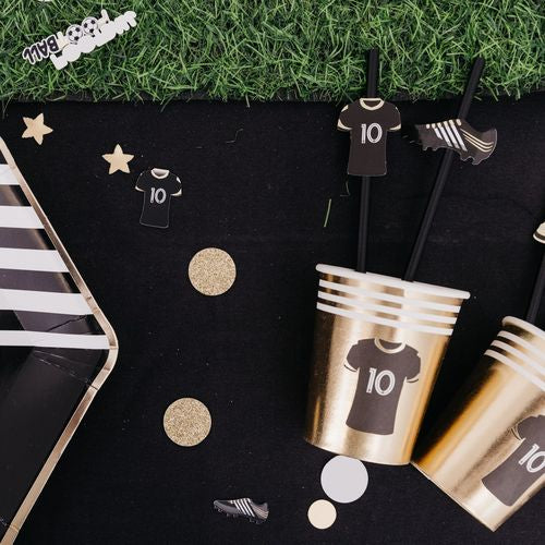 Gobelets Football or, blanc et noir 255 ml (8 pièces)