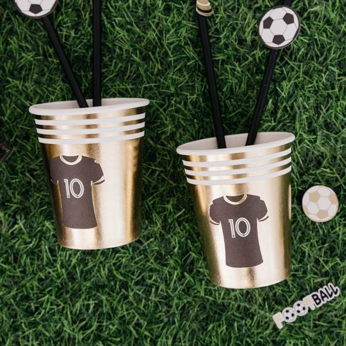 Gobelets Football or, blanc et noir 255 ml (8 pièces)