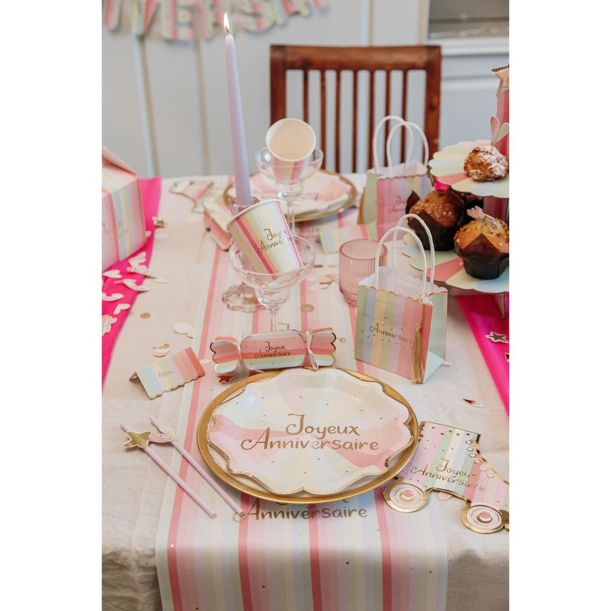 Guirlande Joyeux Anniversaire Mahault - Pastel et Or (4m)