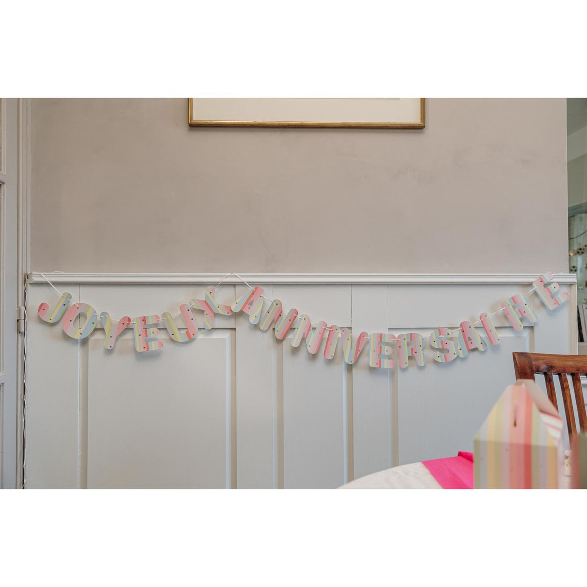 Guirlande Joyeux Anniversaire Mahault - Pastel et Or (4m)