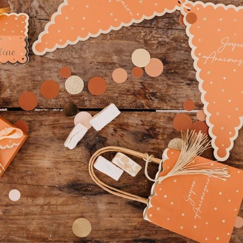 Confettis Ronds Terracotta, Or et Paillettes