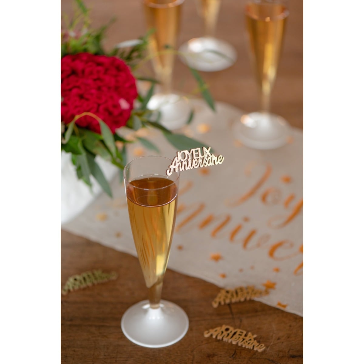 Déco à parsemer en bois - Joyeux Anniversaire Doré