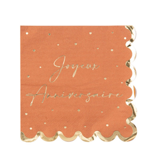 Serviettes Joyeux anniversaire terracotta à pois