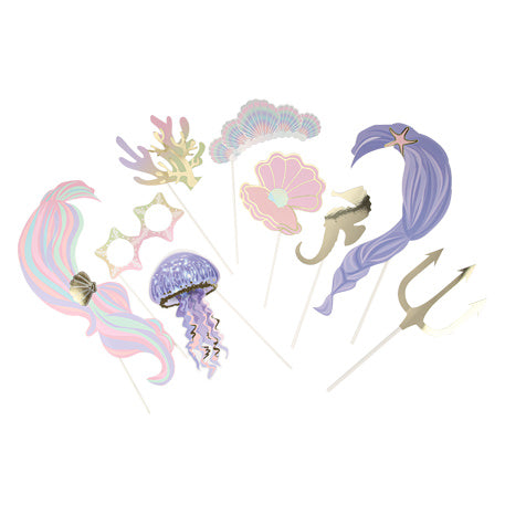 Kit photobooth Sirène iridescent, pastel et or (9 pièces)