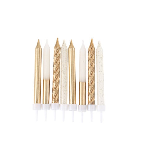 8 Bougies Fantaisies Or et Paillettes Or 7,8cm