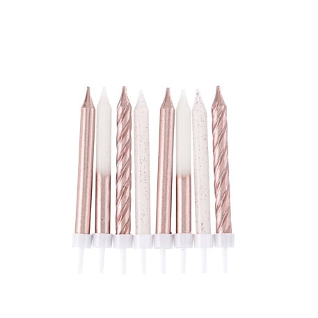 8 Bougies Fantaisies Rose gold et Paillettes 7,8cm