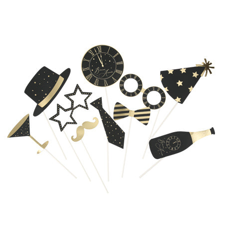 Kit Photobooth "Bonne Année" Midnight - Noir et Or (10pcs)