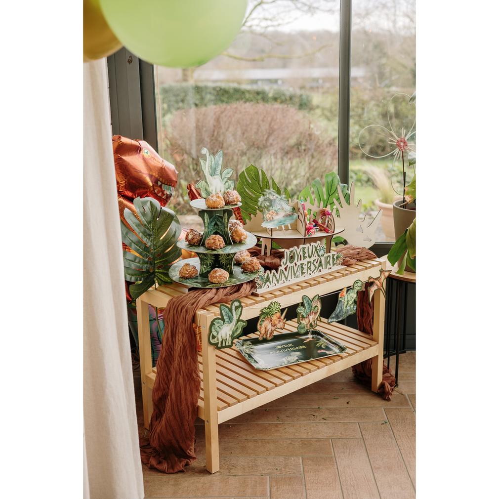 Présentoir à gâteaux Dinosaures 3 étages en carton vert (44 cm)