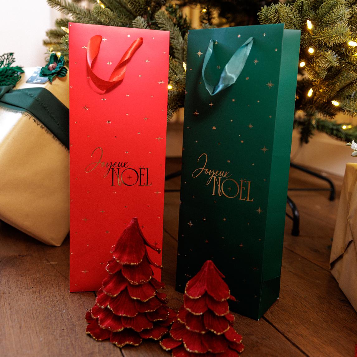 Sac pour bouteille "Joyeux Noël" - Vert et Or