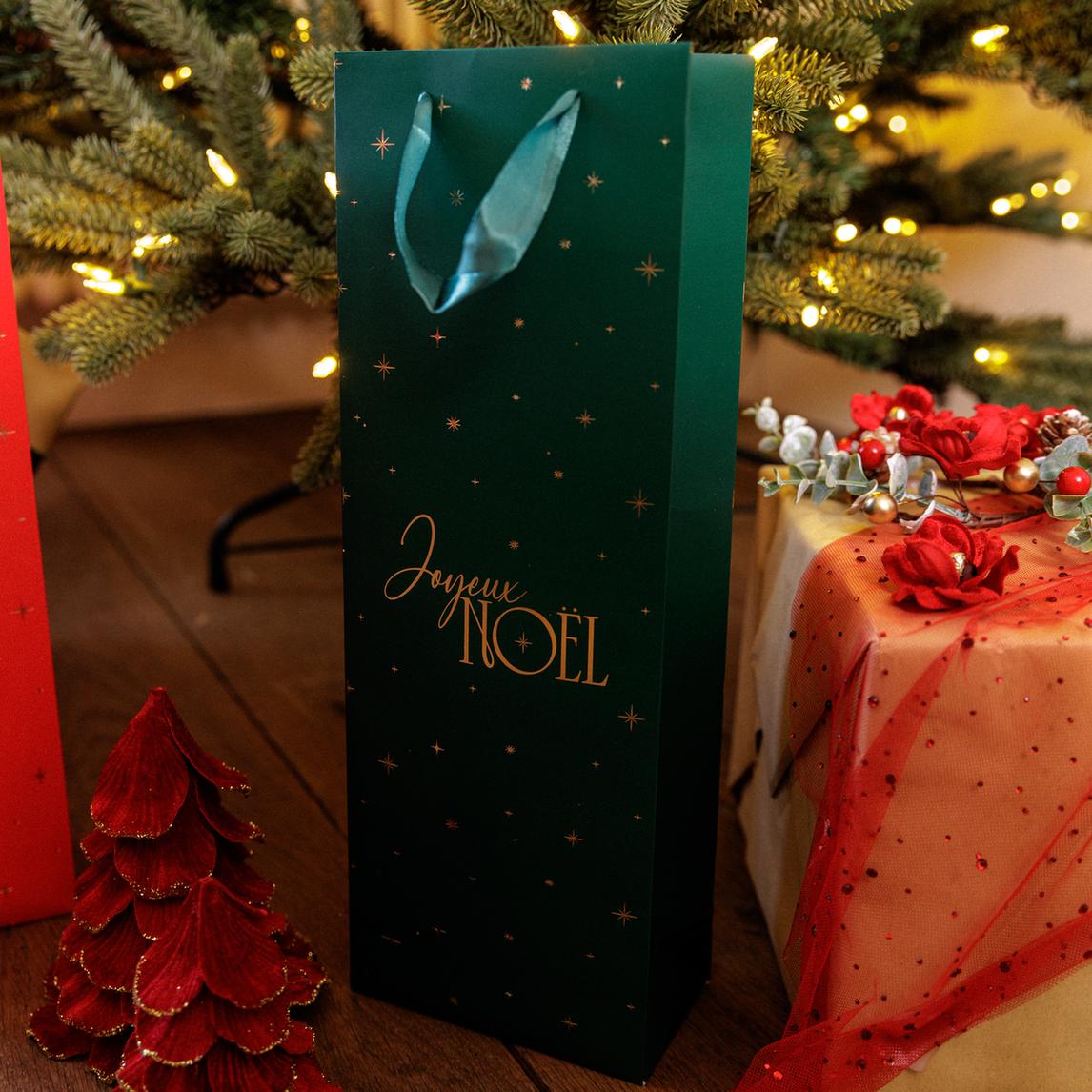 Sac pour bouteille "Joyeux Noël" - Vert et Or