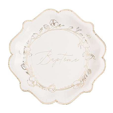Assiettes Baptême - Feuilles dorées