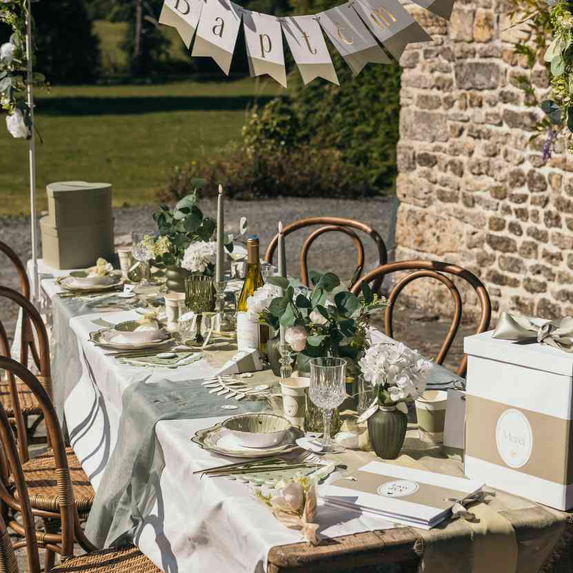 Assiettes Baptême - Feuilles dorées