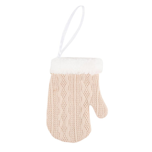 Moufle en maille et fausse fourrure - Beige et Blanc (14x10cm)