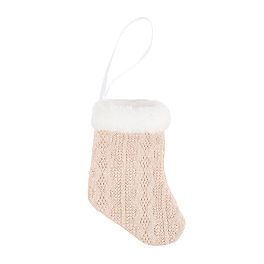 Chaussette en maille et fausse fourrure - Beige et Blanc (14x9,5cm)