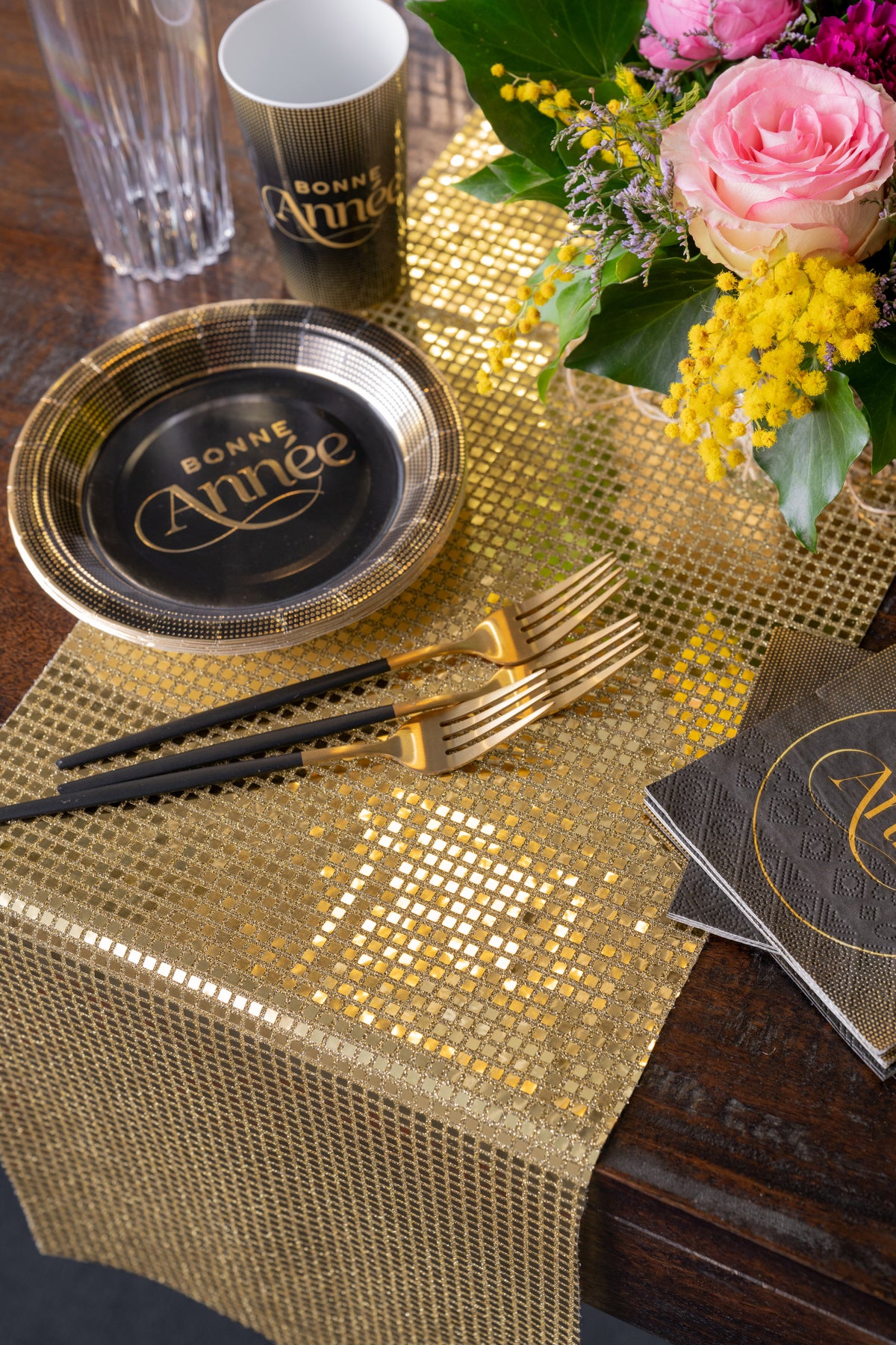 Tischläufer Disco-Kugel Gold (2,5 m)