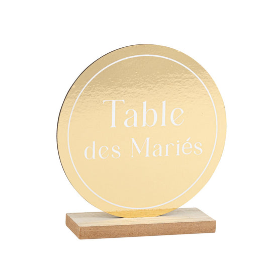 Centre de Table "Table des Mariés" Bois Or Ø12,5cm sur Socle