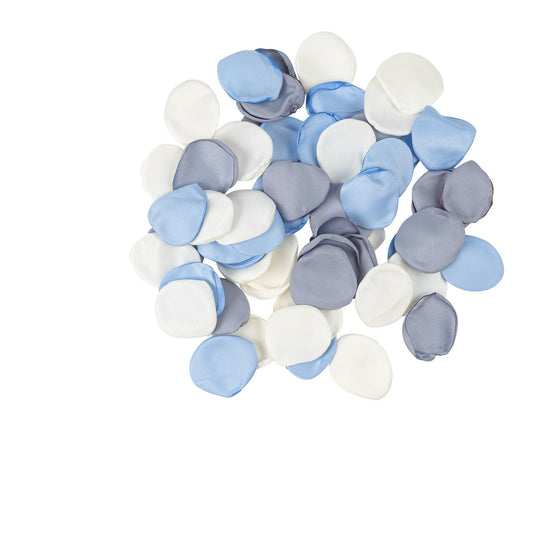 Pétales en satin Ivoire, Bleu et Bleu Orage (60pcs)