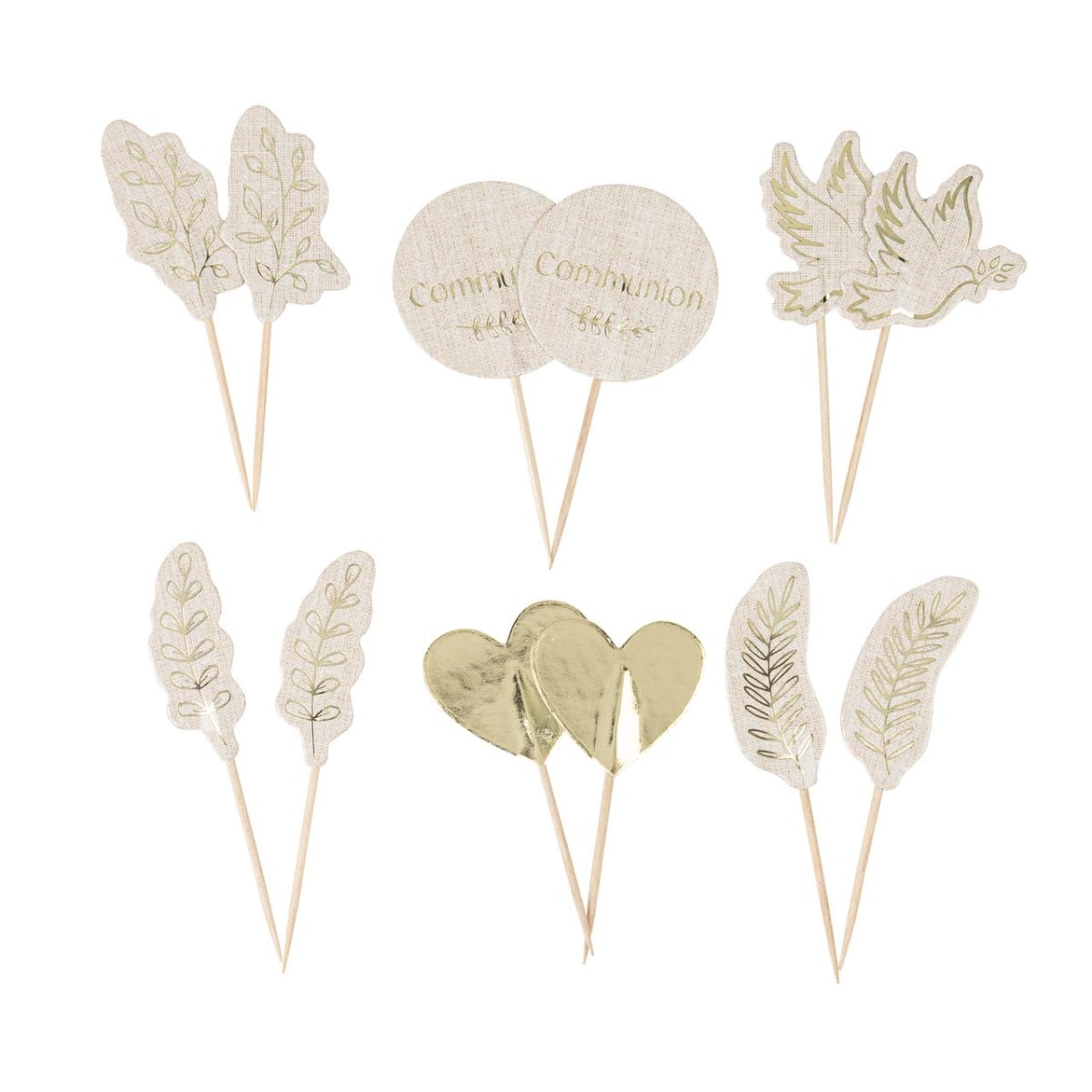 12 Pics Communion Papier Effet Lin et Or
