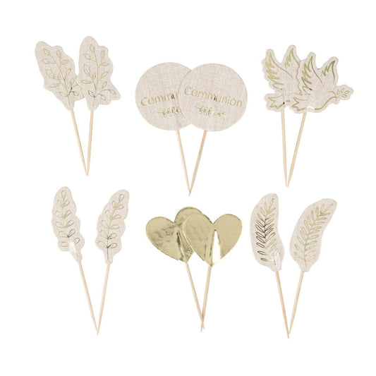 12 Pics Communion Papier Effet Lin et Or