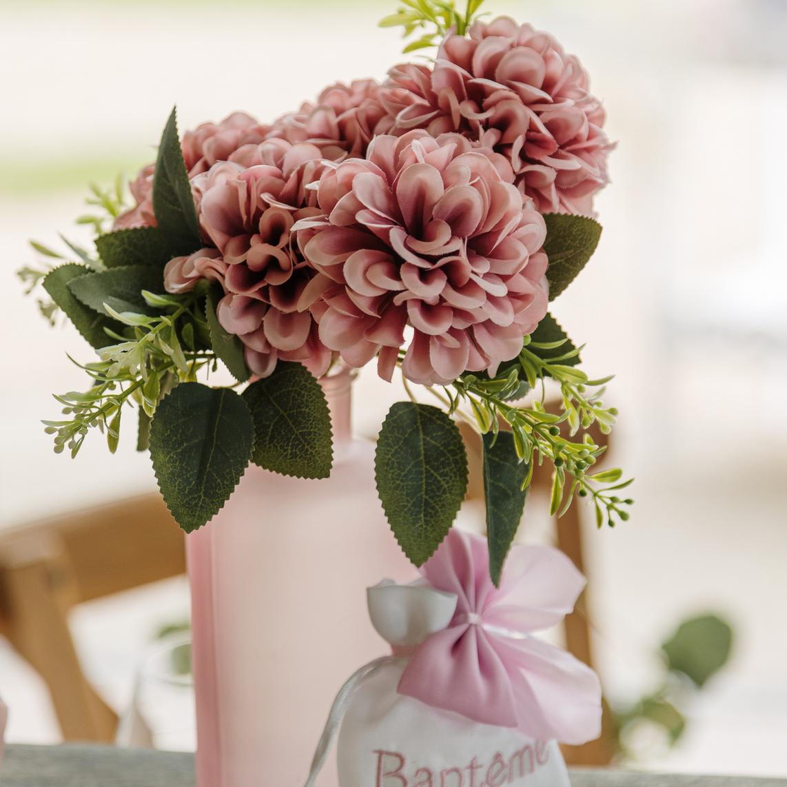 4 Pochons Tissu blanc "Baptême" rose