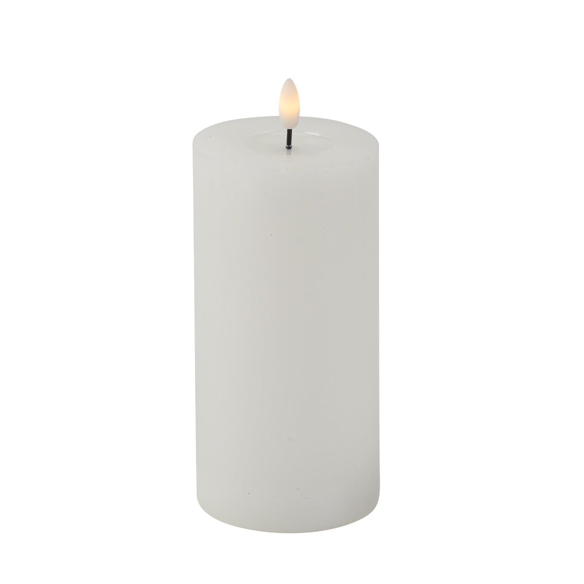Bougie LED Cylindrique en Cire Blanc Finition Glossy 15x7cm
