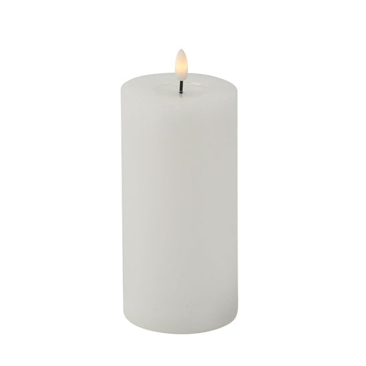 Bougie LED Cylindrique en Cire Blanc Finition Glossy 15x7cm