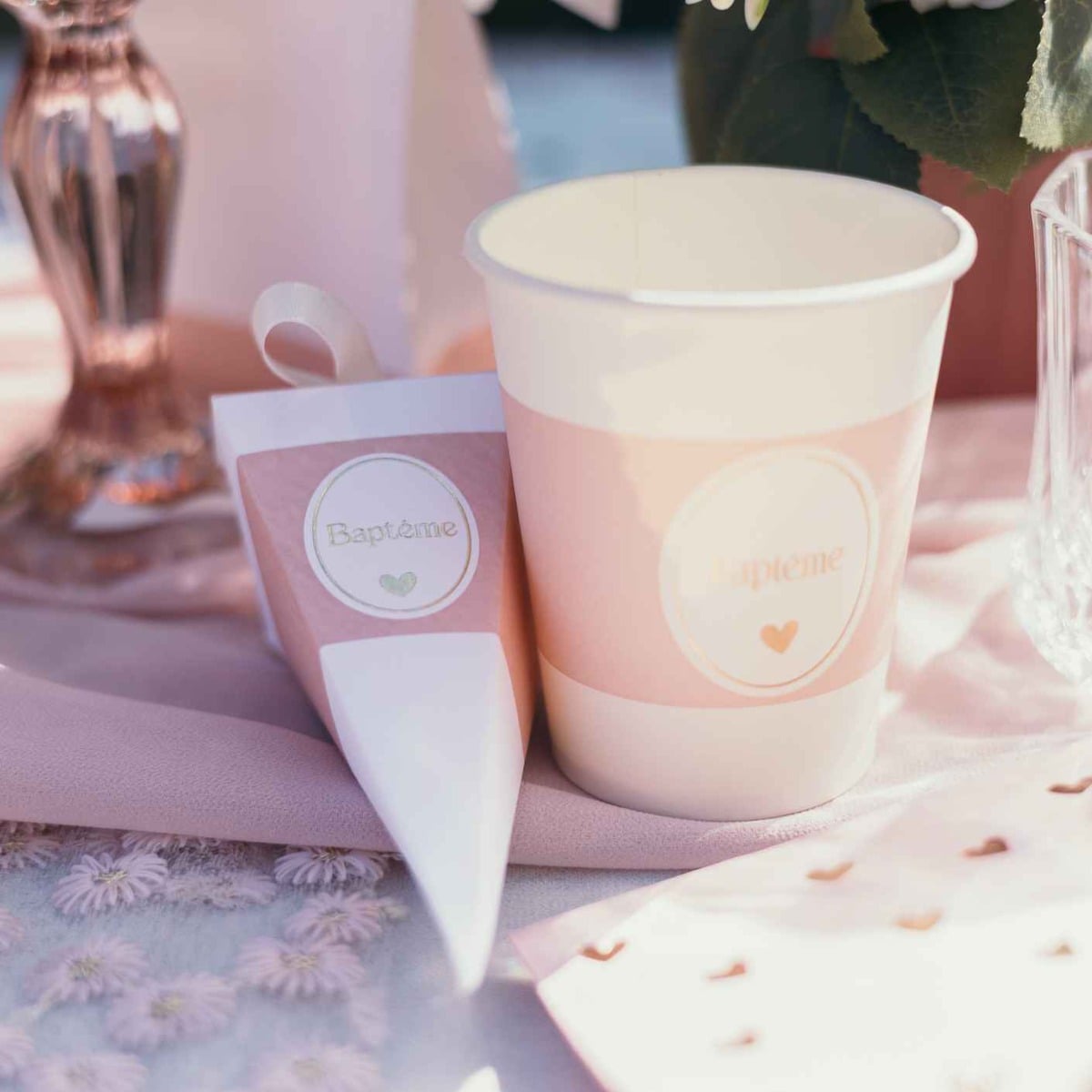 Gobelets - Baptême Rose (8pcs)