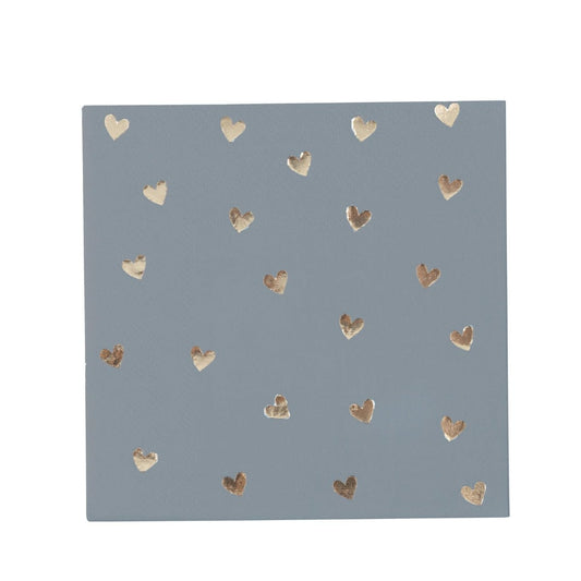 Serviettes cocktail - Coeurs Bleu Or