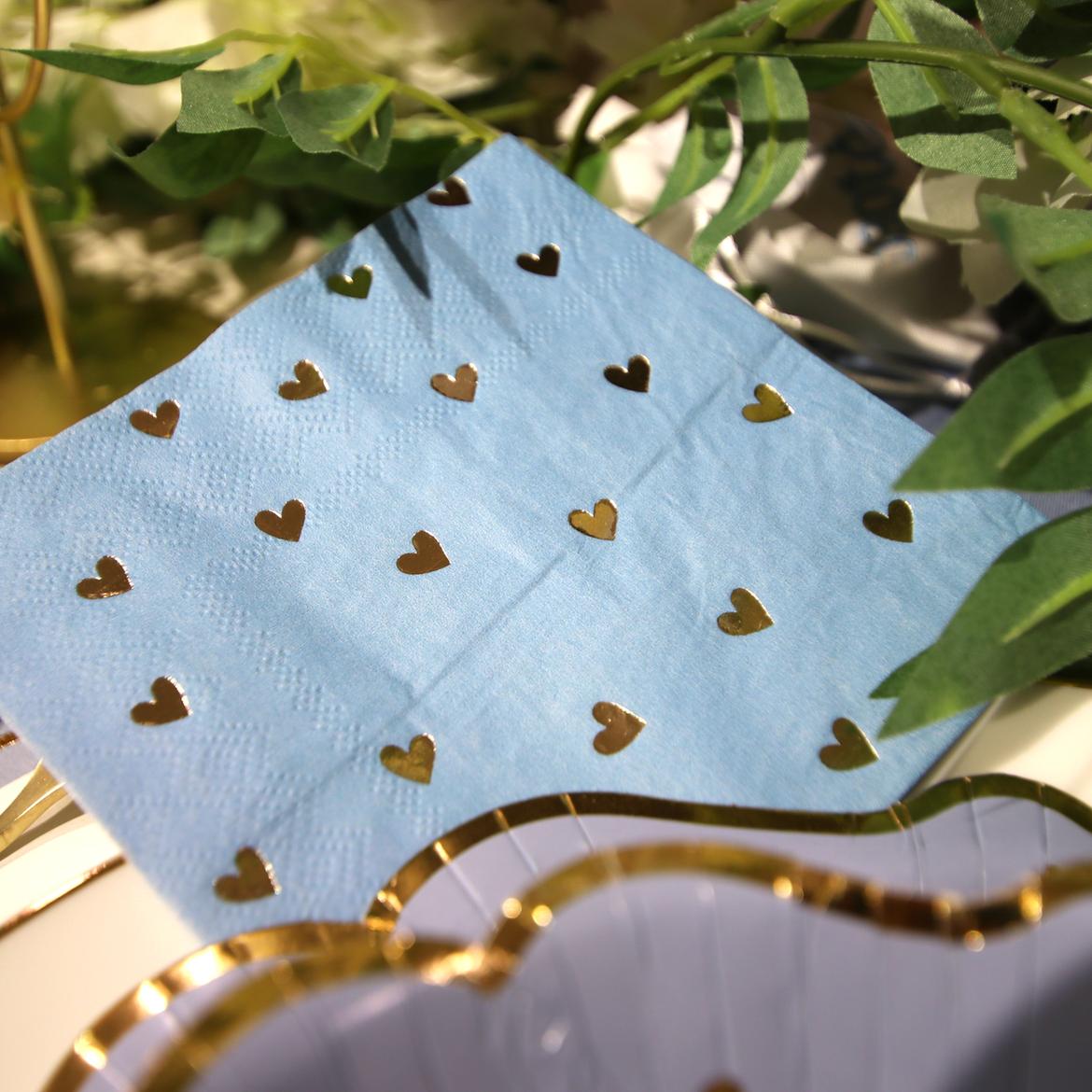 Serviettes cocktail - Coeurs Bleu Or