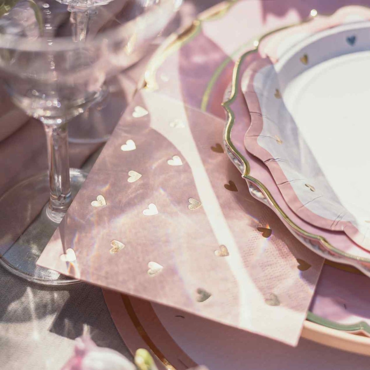 Serviettes cocktail - Coeurs Rose Or