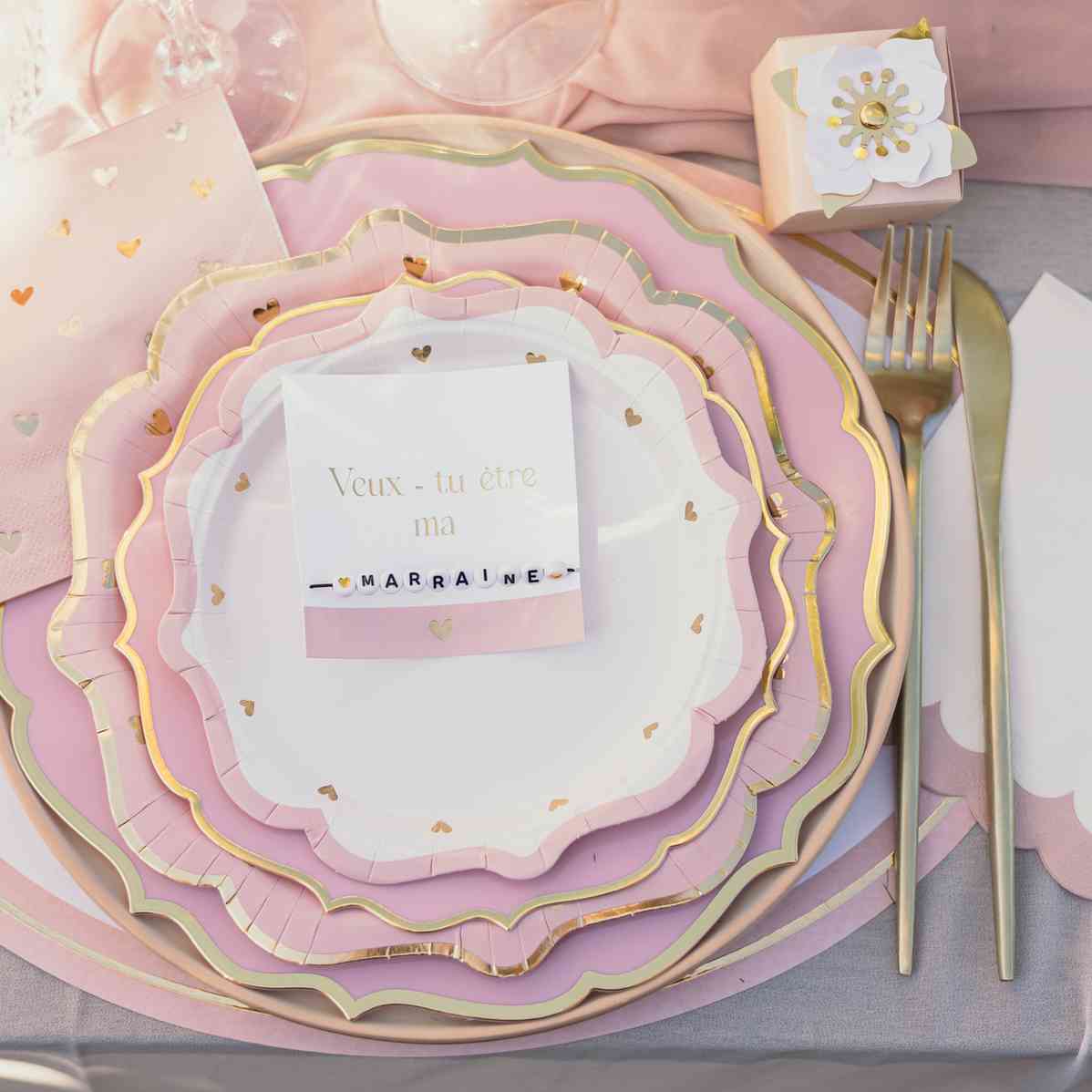 Serviettes cocktail - Coeurs Rose Or